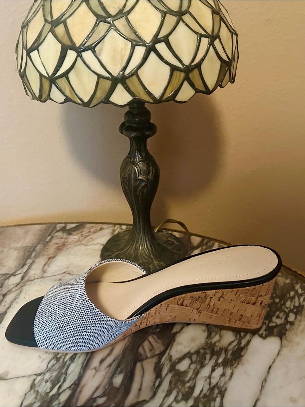 Liverpool Flowers Cork Heeled 2.5 in Wedges with Textured Raffia Upper